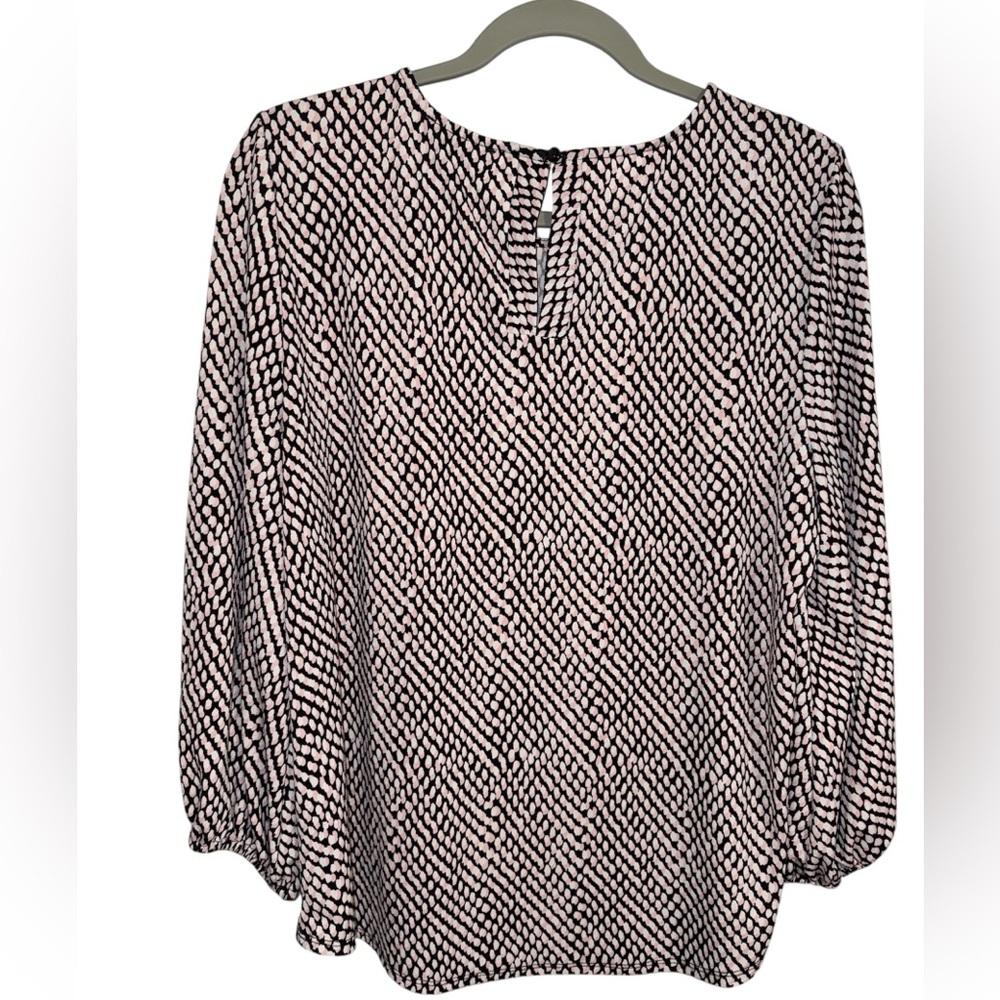 Adrianna Papell Black White Pink Print Blouse Size Large - Picture 3 of 8